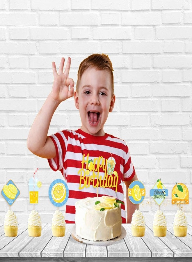Festiko® Set of 7 Pcs Lemon Theme Happy Birthday Combo (Cake & Cupcake Toppers), Cake Decoration Supplies, Lemon Theme Decorations, Birthday Decoration Items - Image 4