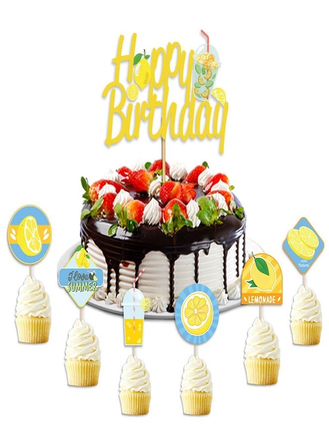 Festiko® Set of 7 Pcs Lemon Theme Happy Birthday Combo (Cake & Cupcake Toppers), Cake Decoration Supplies, Lemon Theme Decorations, Birthday Decoration Items - Image 1