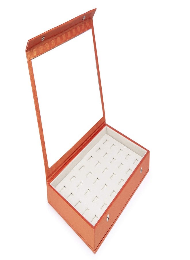Box Queen Cardboard Ideal Ring Organizer Box-5 Rows Multiple Ring Holder-Jewelry Tray Organizer-Ring&Earring Holder Storage Box For Shows With Transparent Lid ~ 30 Slots Available Colour(Pink&Orange) - Image 1