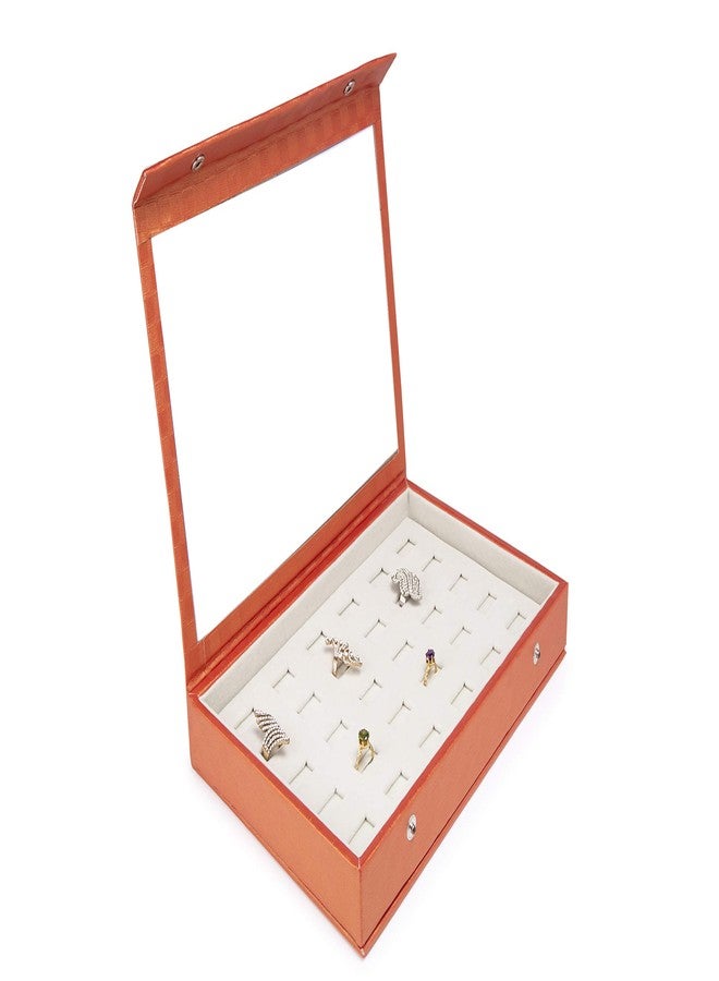 Box Queen Cardboard Ideal Ring Organizer Box-5 Rows Multiple Ring Holder-Jewelry Tray Organizer-Ring&Earring Holder Storage Box For Shows With Transparent Lid ~ 30 Slots Available Colour(Pink&Orange) - Image 2