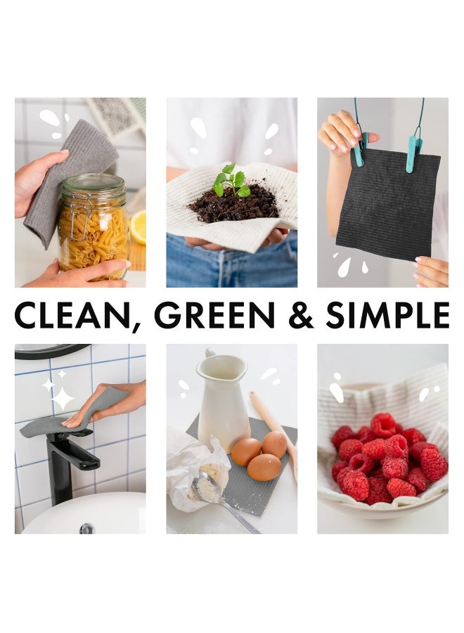 Superscandi Swedish Dishcloths For Kitchen 6 Pack Of Grey Reusable Compostable Kitchen Cloth Made In Sweden Cellulose Sponge Swedish Dish Cloths For Washing Dishes - Image 2