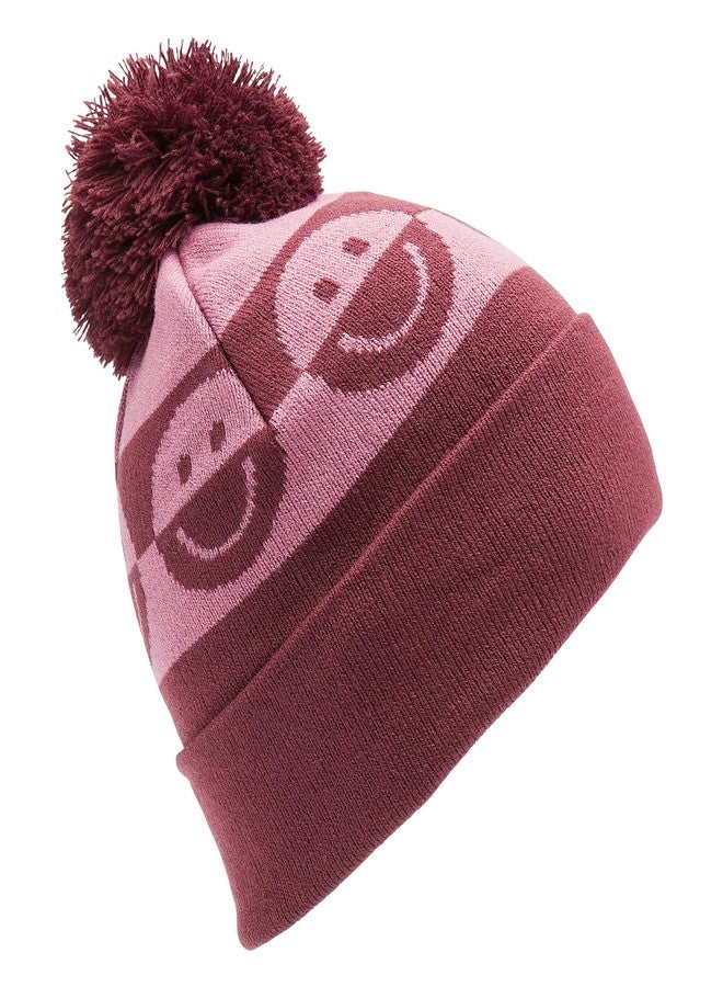 Volcom Girls' Camoblast Rollover Pom Beanie, Burgundy S5 - Image 2