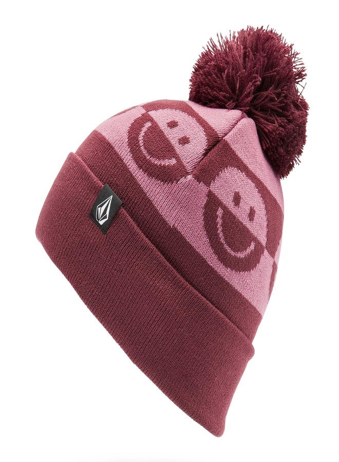 Volcom Girls' Camoblast Rollover Pom Beanie, Burgundy S5 - Image 1