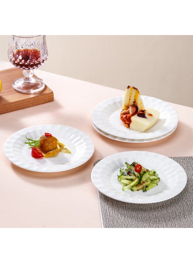 Sky Top Ceramic Plates, Bone Dishes, Pure White Dish, Bone Porcelain Embossed 6-inch Flat Plate Set Of 4, Crystal Series - Image 3