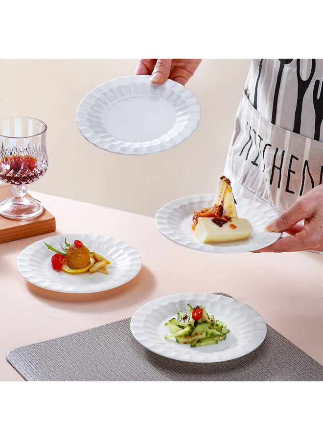 Sky Top Ceramic Plates, Bone Dishes, Pure White Dish, Bone Porcelain Embossed 6-inch Flat Plate Set Of 4, Crystal Series - Image 1