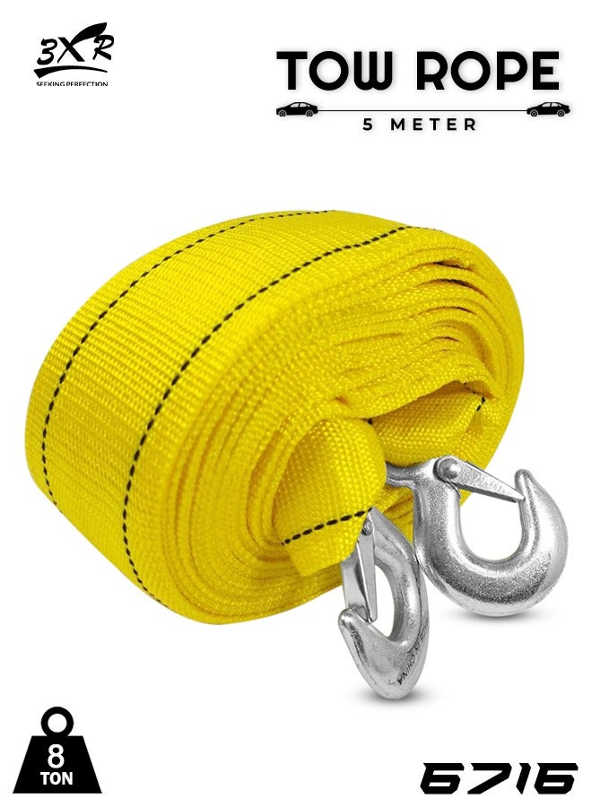3XR Heavy-Duty Tow Rope 5 Meter, 8 Ton Capacity, Premium Nylon Material with Durable Metal Hooks for Vehicle Recovery 6716 - Image 1