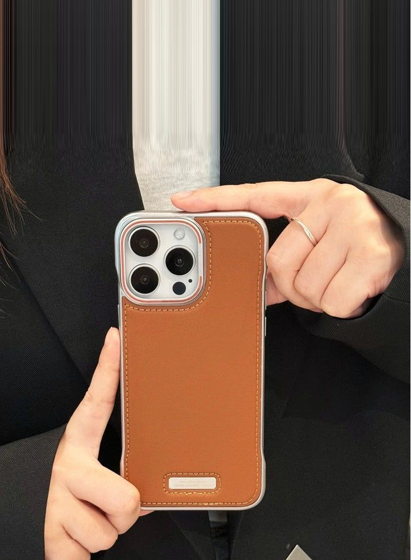 Premium Leather Frameless Case For Iphone 16 PRO MAX  BROWN - Image 1
