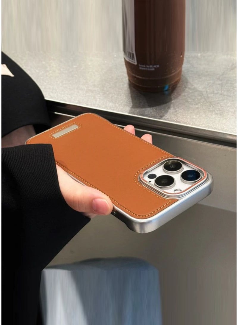 Premium Leather Frameless Case For Iphone 16 PRO MAX  BROWN - Image 2