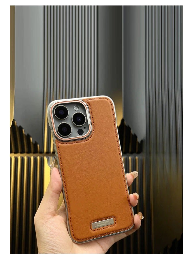 Premium Leather Frameless Case For Iphone 16 PRO MAX  BROWN - Image 3