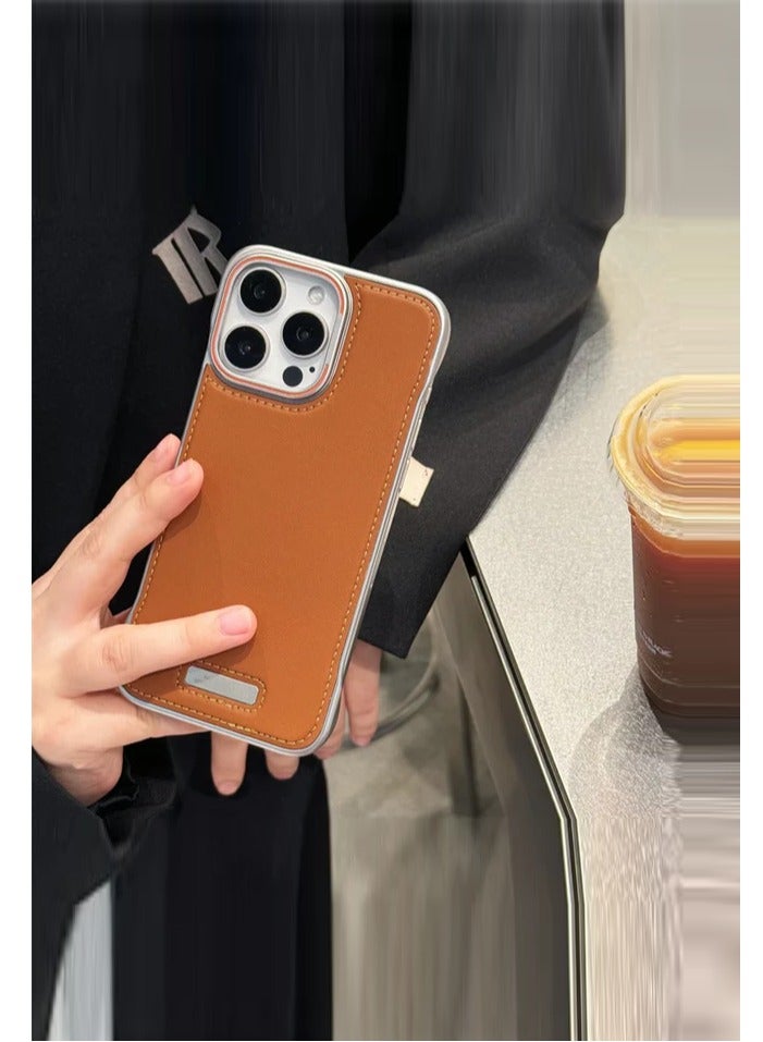 Premium Leather Frameless Case For Iphone 16 PRO MAX  BROWN - Image 4