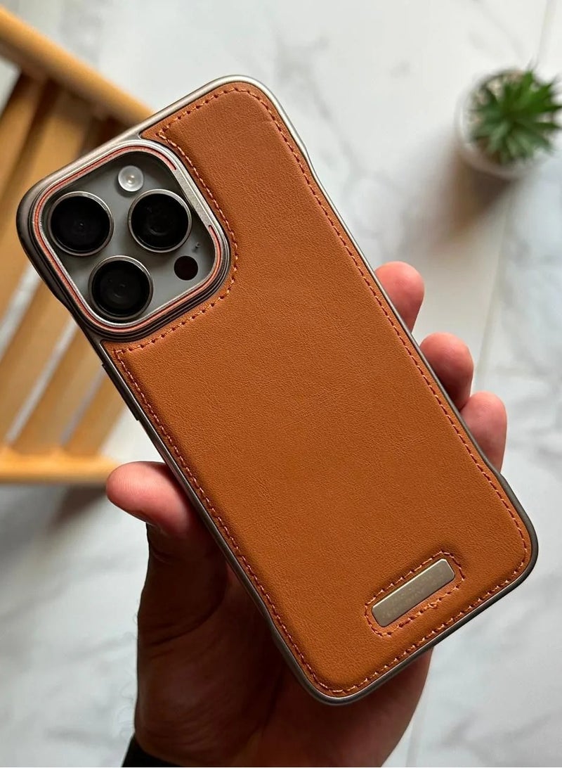 Premium Leather Frameless Case For Iphone 16 PRO MAX  BROWN - Image 5