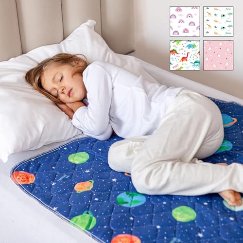 Lynmark® Potty Training Mattress Protector Pee Pads for Kids - Waterproof Toddler Bed Wetting Mat for Toilet Training - Non-Slip Washable Bedwetting Topper Absorbs Up to 2000ml - 35" x 33", Astronaut - Image 1
