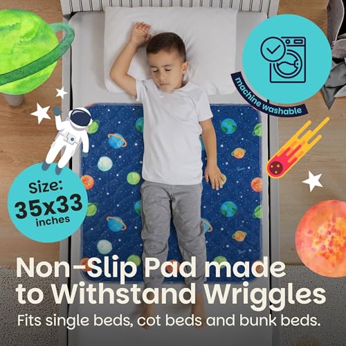 Lynmark® Potty Training Mattress Protector Pee Pads for Kids - Waterproof Toddler Bed Wetting Mat for Toilet Training - Non-Slip Washable Bedwetting Topper Absorbs Up to 2000ml - 35" x 33", Astronaut - Image 5