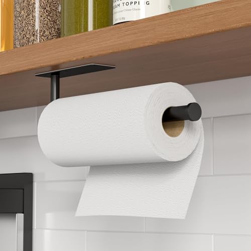 CHIKESI Paper Towel Holder Under Cabinet, Self-Adhesive,No Drilling, Stainless Steel, Wall-Mounted for Kitchen and Bathroom, Easy Install, Durable, Space-Saving, Ideal for Home, RV (Black, 1 Pack) - Image 2