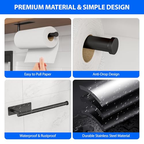 CHIKESI Paper Towel Holder Under Cabinet, Self-Adhesive,No Drilling, Stainless Steel, Wall-Mounted for Kitchen and Bathroom, Easy Install, Durable, Space-Saving, Ideal for Home, RV (Black, 1 Pack) - Image 3