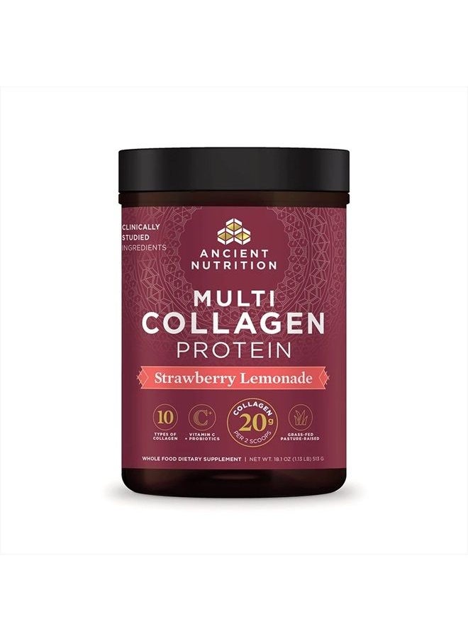 Ancient Nutrition - Collagen Powder Protein, Multi Collagen Protein Powder, Strawberry Lemonade, 45 Servings, w/Vitamin C, Hydrolyzed Collagen Peptides for Skin, Nails, Gut Health and Joints, 18.1oz - Image 1