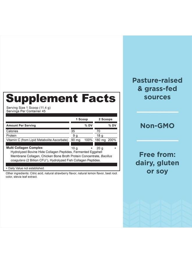 Ancient Nutrition - Collagen Powder Protein, Multi Collagen Protein Powder, Strawberry Lemonade, 45 Servings, w/Vitamin C, Hydrolyzed Collagen Peptides for Skin, Nails, Gut Health and Joints, 18.1oz - Image 1