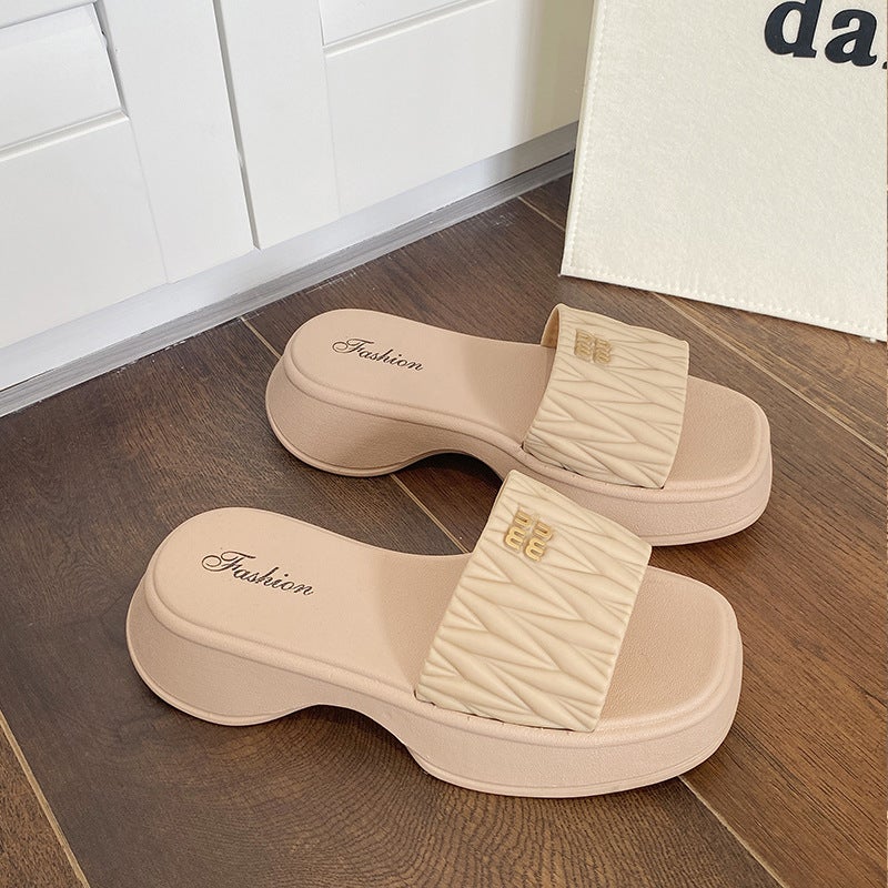 Thick Sole Non-Slip Slippers for Women Khaki [8868-mu]]