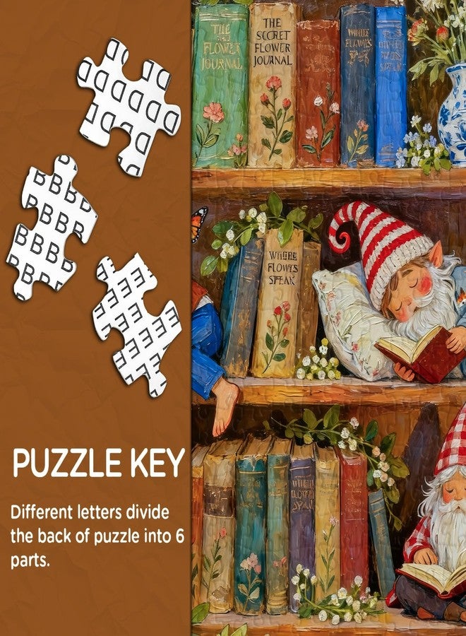 PICKFORU أحجية PICKFORU Gnomes Bookshelf المكونة من 1000 قطعة للبالغين، أحجية صورية على شكل زهور وكتاب، أحجية مكتبة عتيقة - Image 3