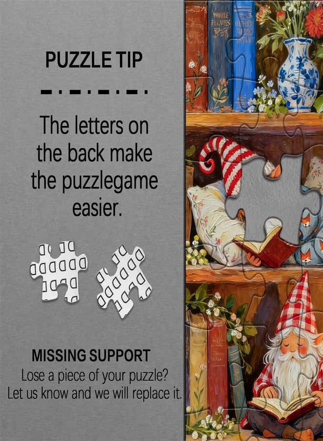 PICKFORU أحجية PICKFORU Gnomes Bookshelf المكونة من 1000 قطعة للبالغين، أحجية صورية على شكل زهور وكتاب، أحجية مكتبة عتيقة - Image 4