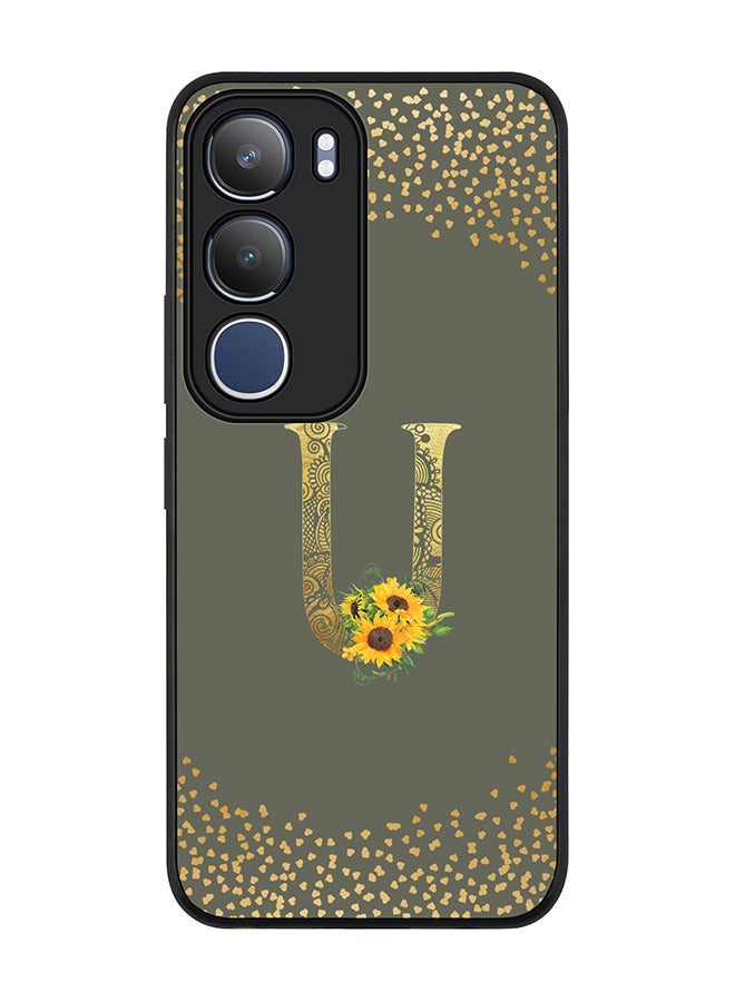 Stylizedd For vivo Y19s / Y19s Pro Case,Slim fit Camera Protection, Shockproof Thin Phone cover  - Custom Floral Monogram - U  (Olive Green )
