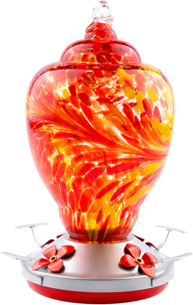 WOSIBO Hummingbird Feeder for Outdoors Patio Large 32 Ounces Colorful Hand Blown Glass Hummingbird Feeder with Ant Moat Hanging Hook, Rope, Brush and Service Card (RED) - Image 1