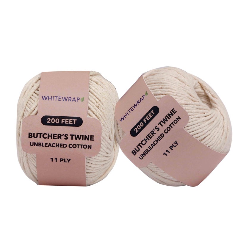 Premium Butchers Twine  12mm Natural Cotton 200ft Pack of 2  OvenSafe for Turkey Trussing Meat Roasting  Baking  Strong  Versatile for Cooking Crafts  Gift Wrapping