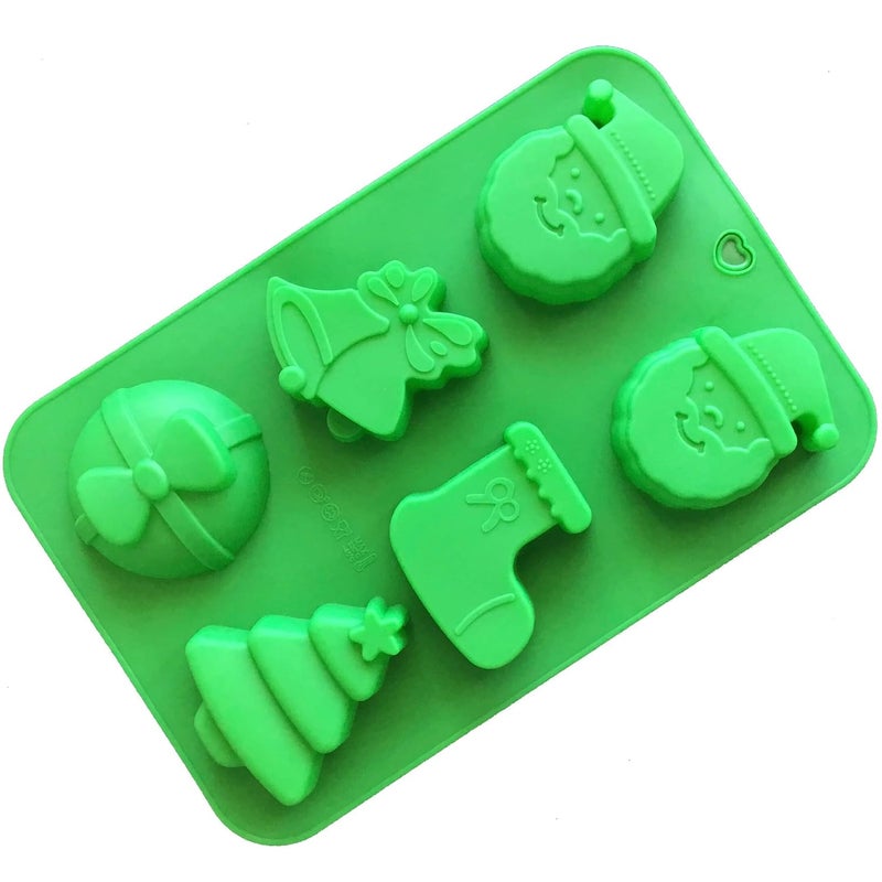 Skytail 6 Cavity 3D Christmas Theme (Socks, Gift, Santa face, Christmas Tree and Bell) Mould Fondant Cake Candy Pudding Chocolate Jelly Silicone DIY Mold Decoration Heat Resistant - Image 1