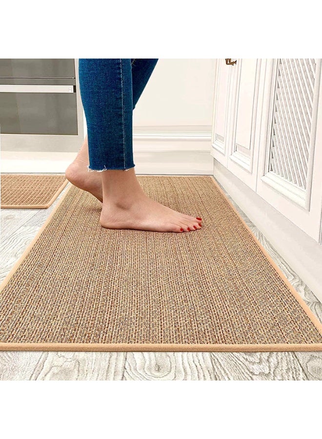 MOMENT لحظة 2 قطع سجادات ومشايات مطبخ قابلة للغسل غير قابلة للانزلاق مصنوعة من المطاط الطبيعي لمجموعة سجادات المطبخ أمام الحوض، الممر، غرفة الغسيل 44سم*75سم+44سم*120سم - Image 1