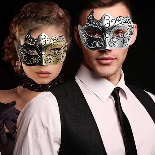 Ralleyfun Masquerade Mask for Men Couple Venetian Mask for Halloween Mardi Gras Costume Party Prom Ball (Black+Silver) - Image 5