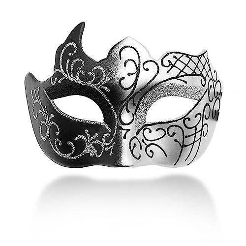 Ralleyfun Masquerade Mask for Men Couple Venetian Mask for Halloween Mardi Gras Costume Party Prom Ball (Black+Silver) - Image 1