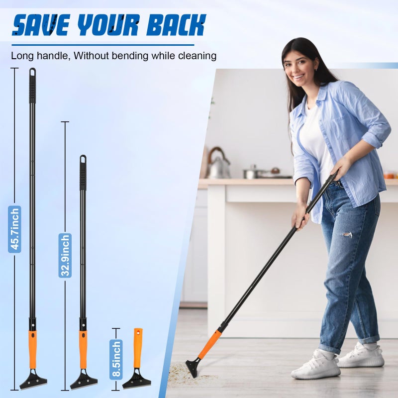JIURAIN Razor Blade Floor Scraper with Long Handle, 4 Inch Floor Scraper Tools Heavy Duty with 10PCS Extra Metal Blades,Paint Scrapers for Cleaning Wall Glass Floor Paint Gum Stains Stickers Linoleum - Image 4