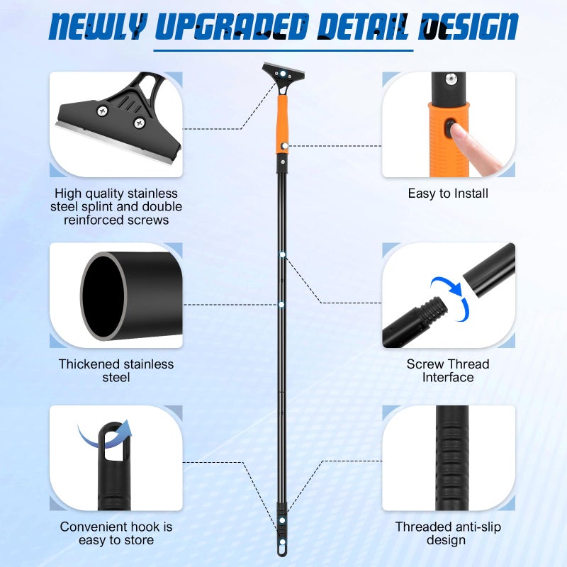 JIURAIN Razor Blade Floor Scraper with Long Handle, 4 Inch Floor Scraper Tools Heavy Duty with 10PCS Extra Metal Blades,Paint Scrapers for Cleaning Wall Glass Floor Paint Gum Stains Stickers Linoleum - Image 5