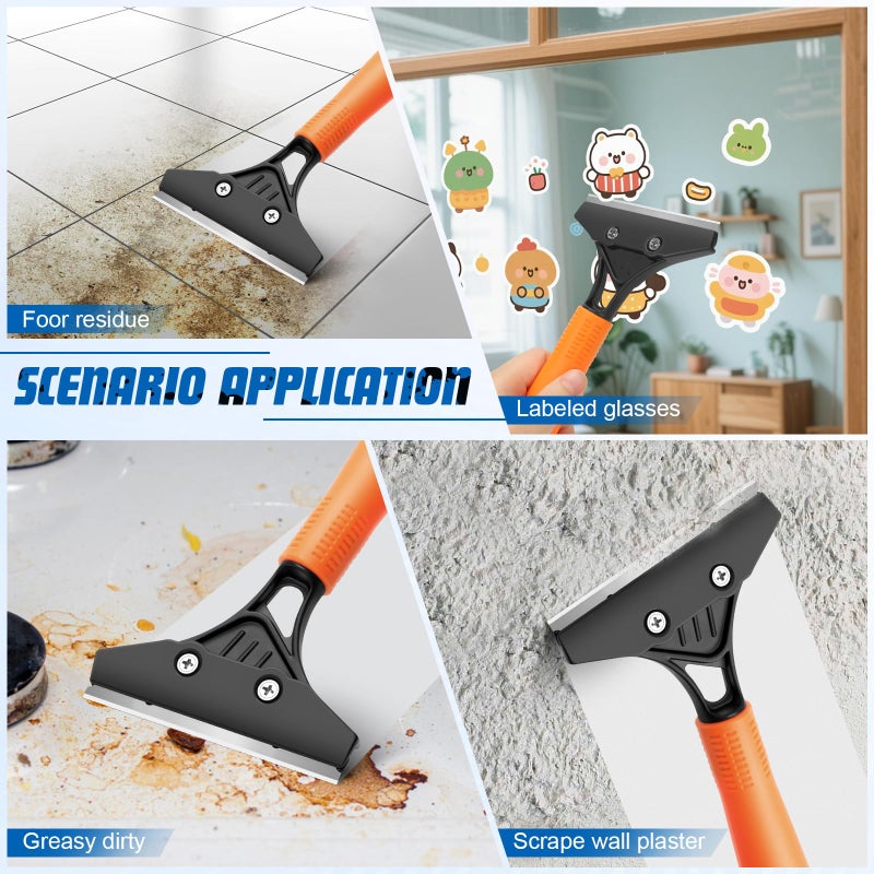 JIURAIN Razor Blade Floor Scraper with Long Handle, 4 Inch Floor Scraper Tools Heavy Duty with 10PCS Extra Metal Blades,Paint Scrapers for Cleaning Wall Glass Floor Paint Gum Stains Stickers Linoleum - Image 2