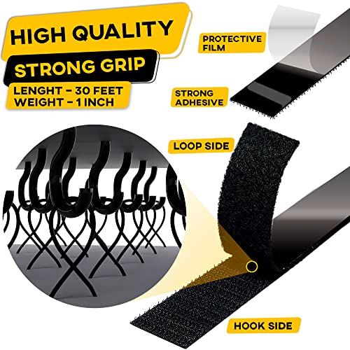 Trazon Hook and Loop Tape Roll with Heavy Duty Adhesive Industrial Strength Easy to Cut, Strong Hook and Loop Strips with Sticky Back, Black 1 Inch x 30 Feet - Image 3