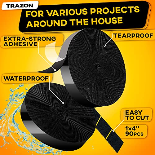 Trazon Hook and Loop Tape Roll with Heavy Duty Adhesive Industrial Strength Easy to Cut, Strong Hook and Loop Strips with Sticky Back, Black 1 Inch x 30 Feet - Image 2