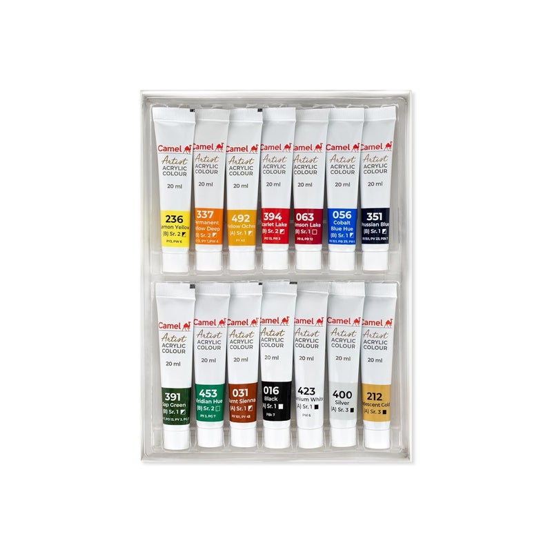 camel Artist Acrylic Colours 14 Shades x 20ml - Image 2