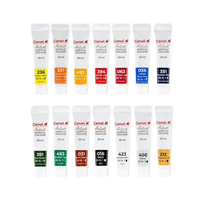 camel Artist Acrylic Colours 14 Shades x 20ml - Image 4