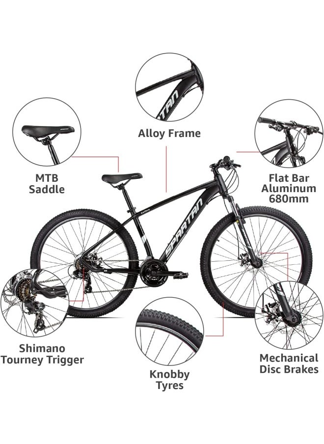 Spartan Calibre Hardtail Mountain Bicycle| Lightweight alloy frame & rims | Gear | Disc brakes | Front Suspension Bike and Shimano Shifters|size -24 | 26 | 27.5 |29 Inches  - Image 3
