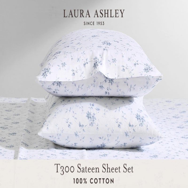 Laura Ashley - Queen Sheets, Soft Sateen Cotton Bedding Set - Sleek, Smooth, & Breathable Home Decor (Lorelei Dark Blue, Queen) - Image 4