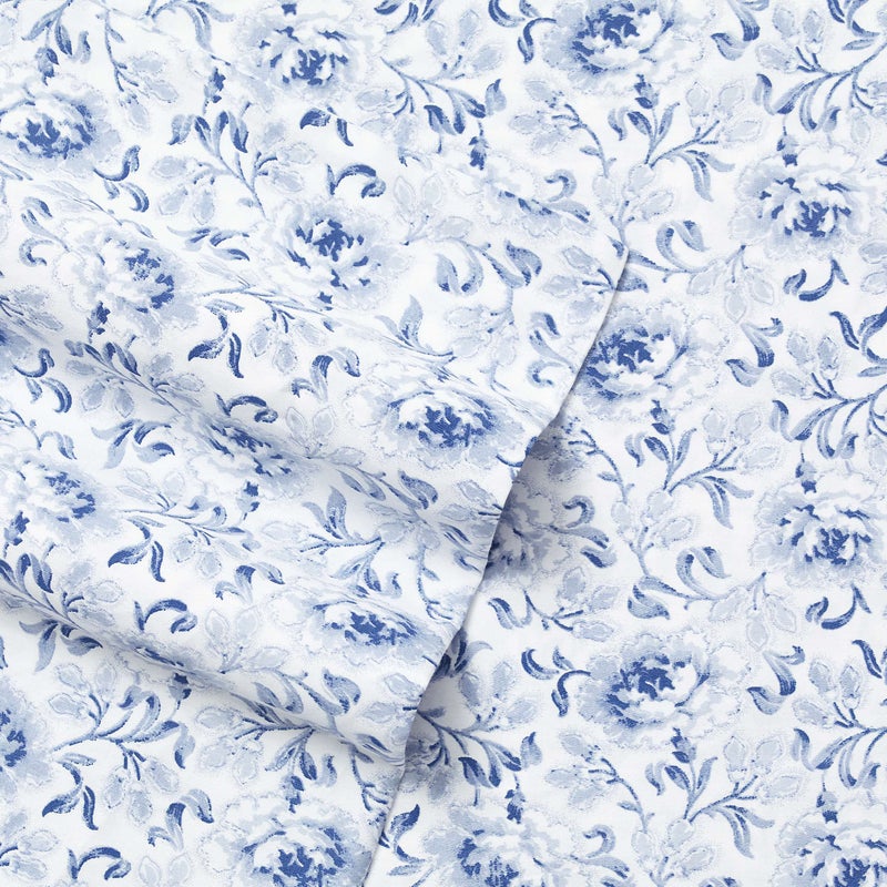 Laura Ashley - Queen Sheets, Soft Sateen Cotton Bedding Set - Sleek, Smooth, & Breathable Home Decor (Lorelei Dark Blue, Queen) - Image 2