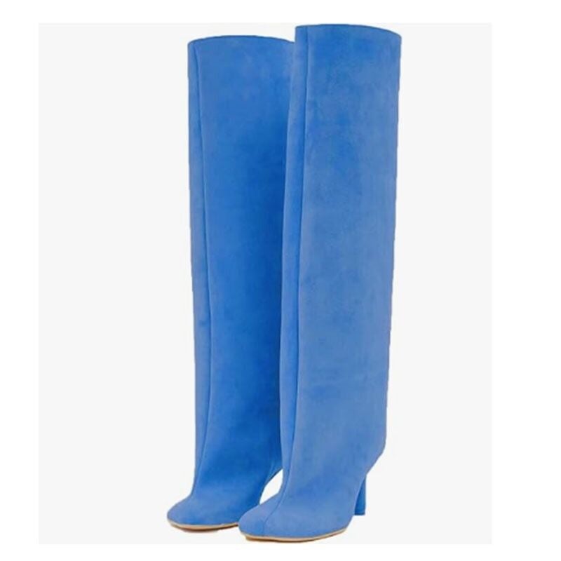 New High Heel Square Head Retro Frosted Suede Loose Straight Pants Tube Boots Plus Size Sleeve Knight Boots - Image 1