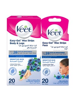 Veet Hair Removal Easy-Gel Wax For Sensitive Skin Pack of 2 20 Strips  - Image 1
