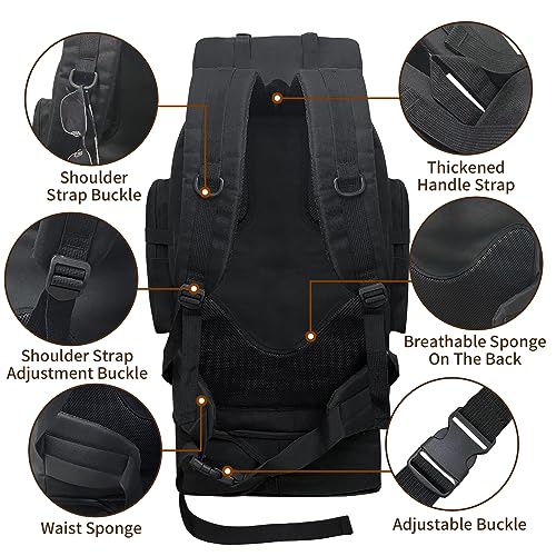 Vaupan Hiking Backpack, 100L Large Camping Backpack, Expandable Waterproof MOLLE Rucksack, Outdoor Sport Travel Daypack Military Tactical Back pack for Men Women (Black) - Image 4