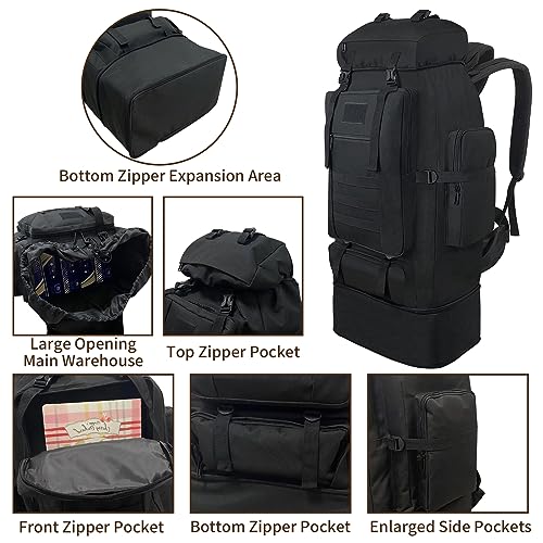 Vaupan Hiking Backpack, 100L Large Camping Backpack, Expandable Waterproof MOLLE Rucksack, Outdoor Sport Travel Daypack Military Tactical Back pack for Men Women (Black) - Image 5