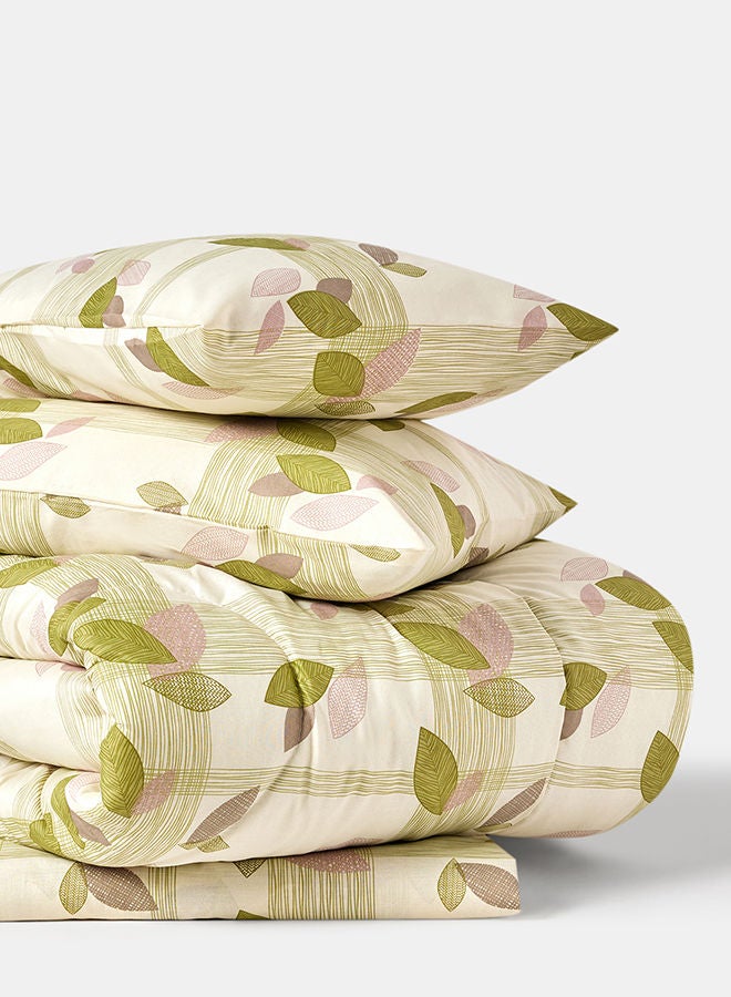 KRUDE 3-Piece Single Comforter Set Spring Leaf Green 144TC Poly Cotton Printed Design Set Includes 1xComforter 160x220cm, 1xBed Sheet 160x220cm, 1xPillowcase 50x75cm  - Image 2
