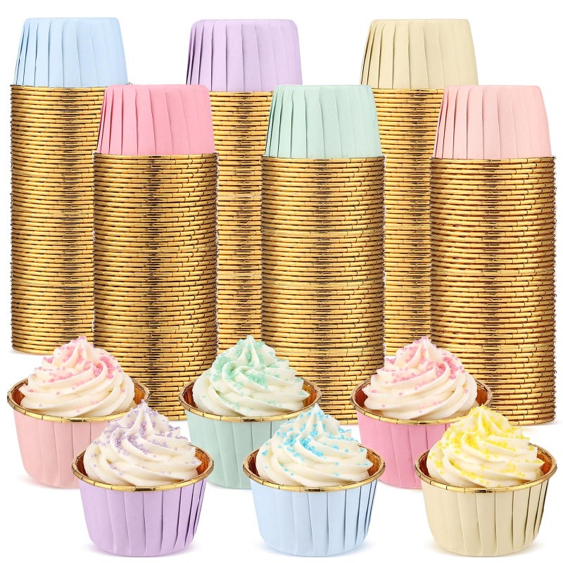 Geiserailie 100 Pcs Valentine's Pastel Color Cupcake Liners Pastel Cupcake Foil Wrappers Snack Bowls for Parties Wedding Bridal Shower Birthday Supplies - Image 1