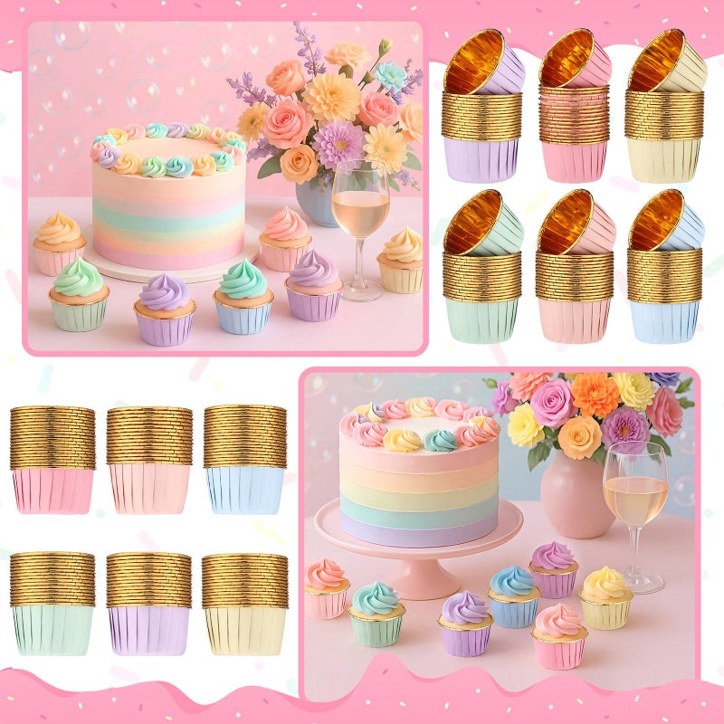 Geiserailie 100 Pcs Valentine's Pastel Color Cupcake Liners Pastel Cupcake Foil Wrappers Snack Bowls for Parties Wedding Bridal Shower Birthday Supplies - Image 4