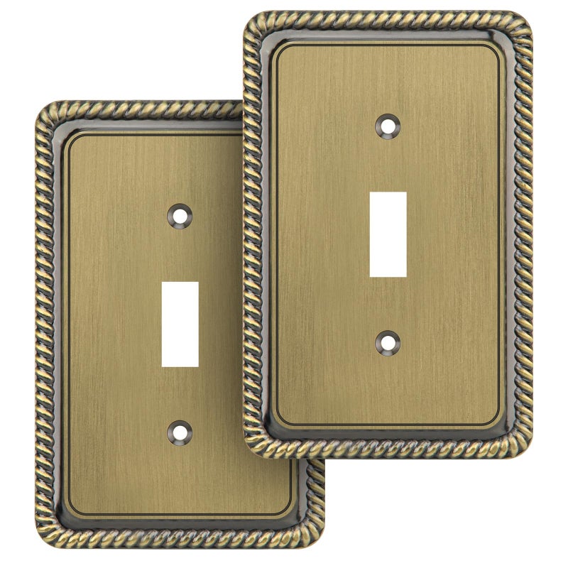 Henne Bery Rope Edge Decorative Wall Plate Switch Plate Outlet Cover Single Toggle 2 Pack Antique Brass