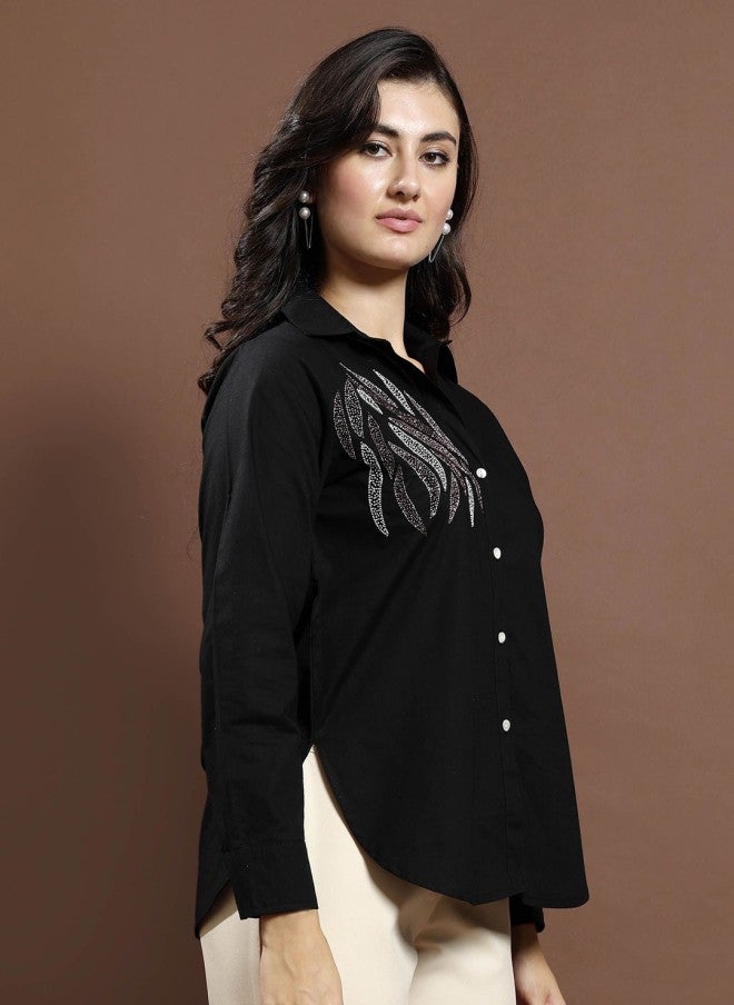 Athena Black Opaque Party Shirt for Women - Image 3